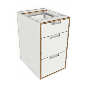 3-Drawer Inset Kitchen Base Cabinet 450mm Exposed Edge Modular Kitchen
