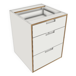 3-Drawer Inset Kitchen Base Cabinet 600mm Exposed Edge Modular Kitchen 3