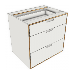 3-Drawer Inset Kitchen Base Cabinet 800mm Exposed Edge Modular Kitchen