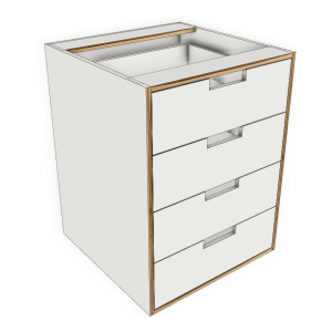 4-Drawer Inset Kitchen Base Cabinet 600mm Exposed Edge Modular Kitchen