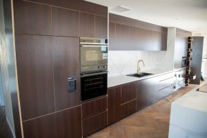 Dark wood integrated plywood kitchen Auckland