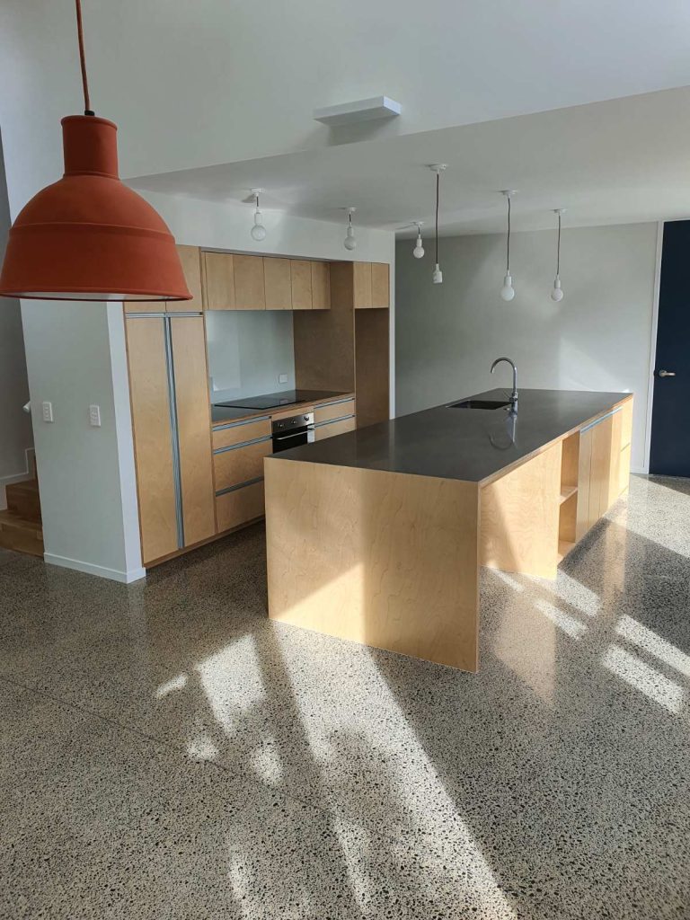 Birch plywood kitchen with stainless top