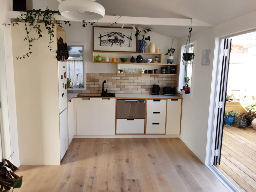 Installed white plywood kitchen