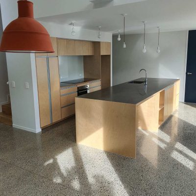 Birch plywood kitchen with stainless top
